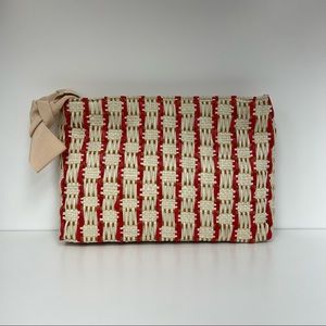 Maria La Rosa Handmade Woven Calendula Clutch in Mulberry/Ivory